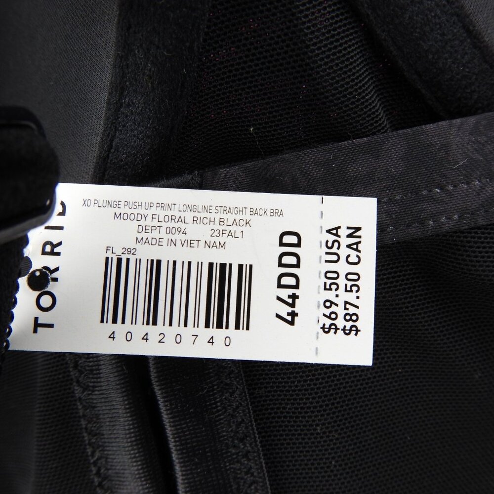 New Torrid XO Plunge Push Up Bra Moody Floral Rich Black Sz 44DDD Sexy Corset - Picture 7 of 7